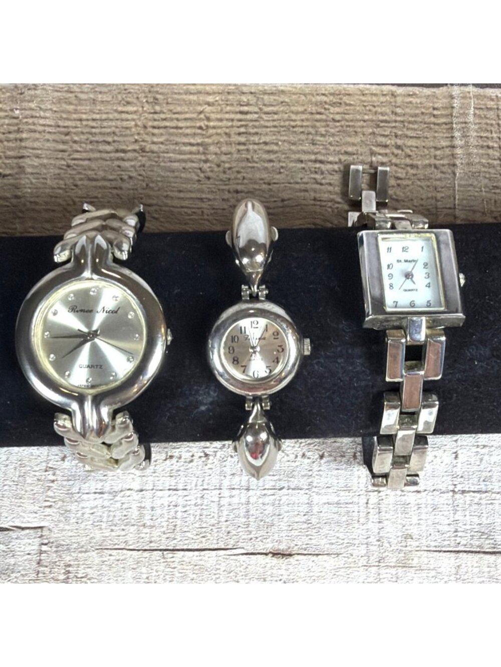 Vintage 1990s Lot Silver Tone Quartz Wristwatches Set Of 3 Working New Batteries